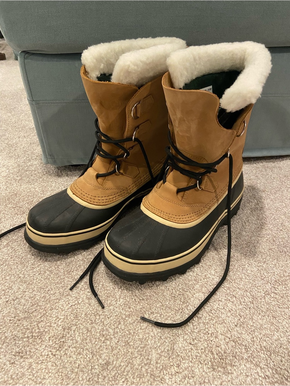 Sorel Caribou Boots Mens 8.5 Waterproof Tan Leather Winter Snow Faux Fur